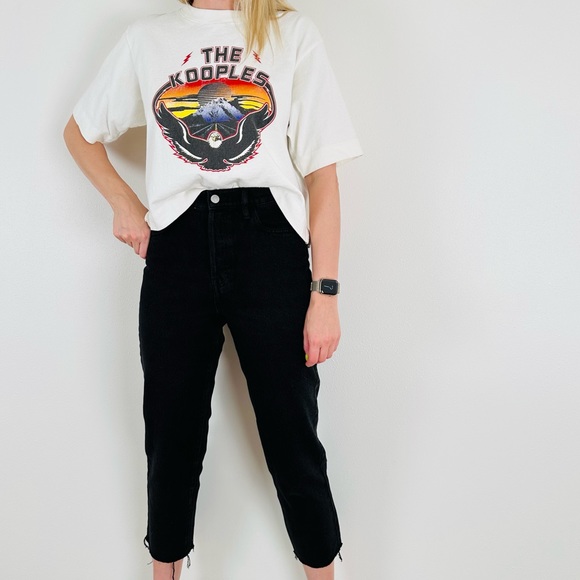 New PacSun Eco Black High Waisted Raw Hem 100% cotton Straight Leg Jeans - Picture 5 of 9